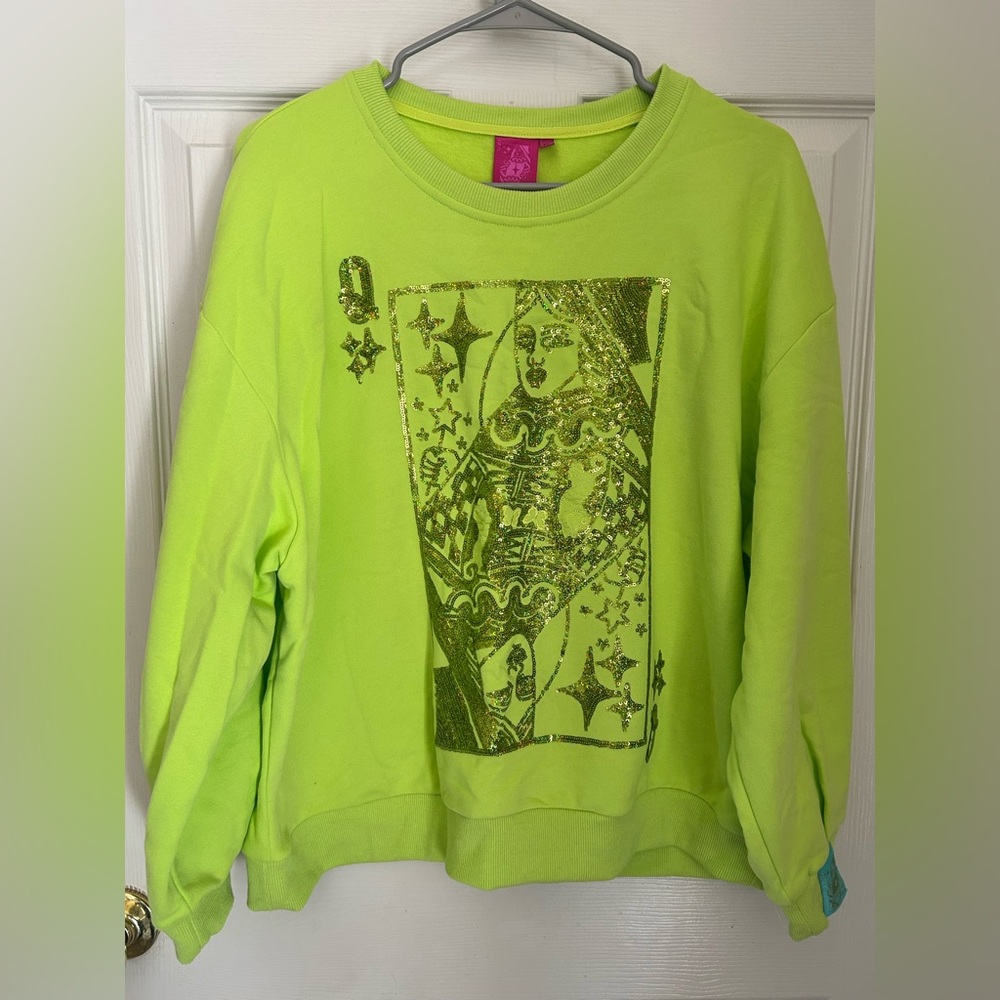 Queen of sparkles Neon Green Graphic Sweater